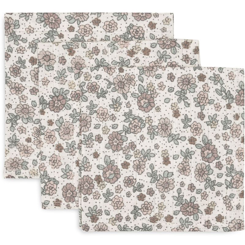 Lot de 3 mini langes en gaze de coton Retro Flowers (31 x 31 cm) Jollein