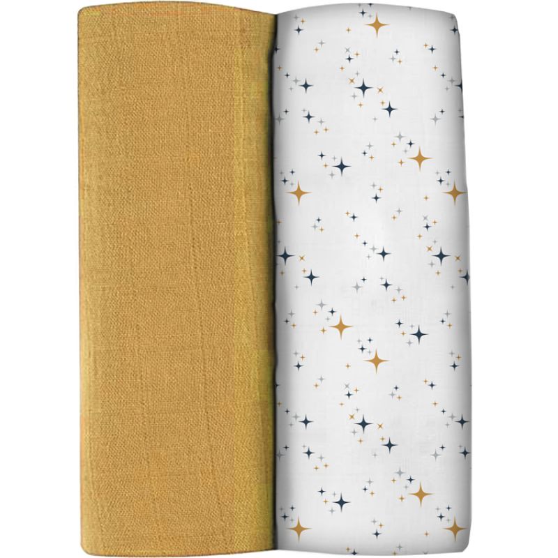Lot de 2 Maxi langes Jaune Miel et Nuit étoilée (120 x 120 cm) Béaba