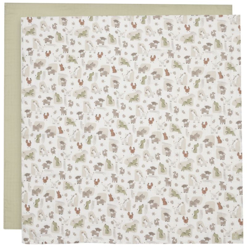 Lot de 2 maxi-langes en gaze de coton Barn Buddies (115 x 115 cm) Jollein Produit 1