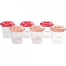Lot de 6 pots de conservation clipsables Portion 2e âge rose (200 ml)  par Béaba