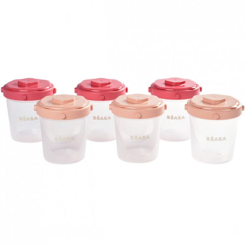 Lot de 6 pots de conservation clipsables Portion 2e âge rose (200 ml) Béaba
