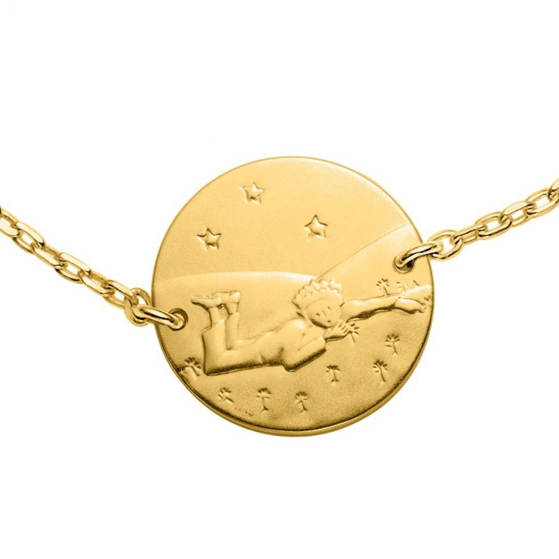 Bracelet chaîne 16 cm Le Petit Prince couché dans l'herbe 14 mm (or jaune 750°) Monnaie de Paris