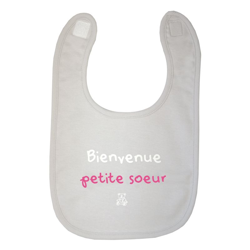 Bavoir Bienvenue petite soeur gris BB & Co