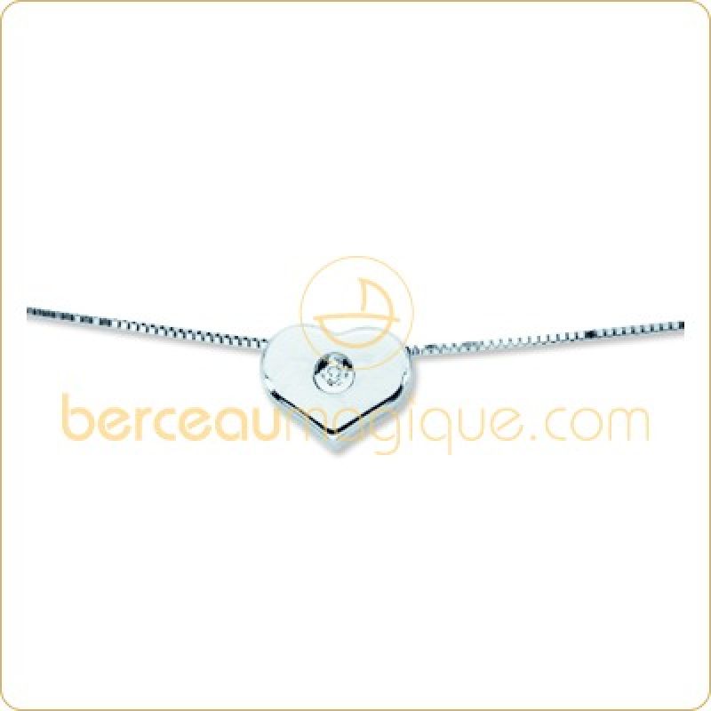 Collier chaîne avec coeur et diamant (or blanc 750°)  Berceau magique bijoux