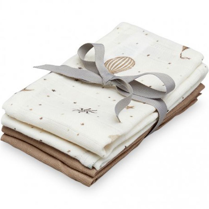 Lot de 4 gants de toilette en coton bio Dreamland-Camel Cam Cam Copenhagen