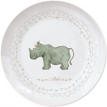 Assiette en porcelaine Rhinocéros couronne (personnalisable)  par Gaëlle Duval