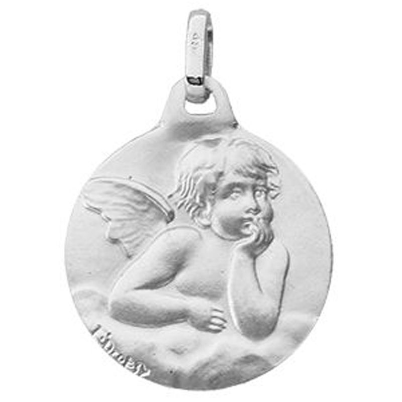 Médaille ronde ange (or blanc 375°) Berceau magique bijoux