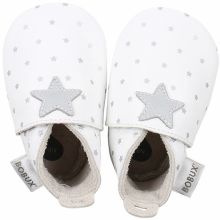 Chaussons bébé en cuir Soft soles white silver star print (15-21 mois)  par Bobux