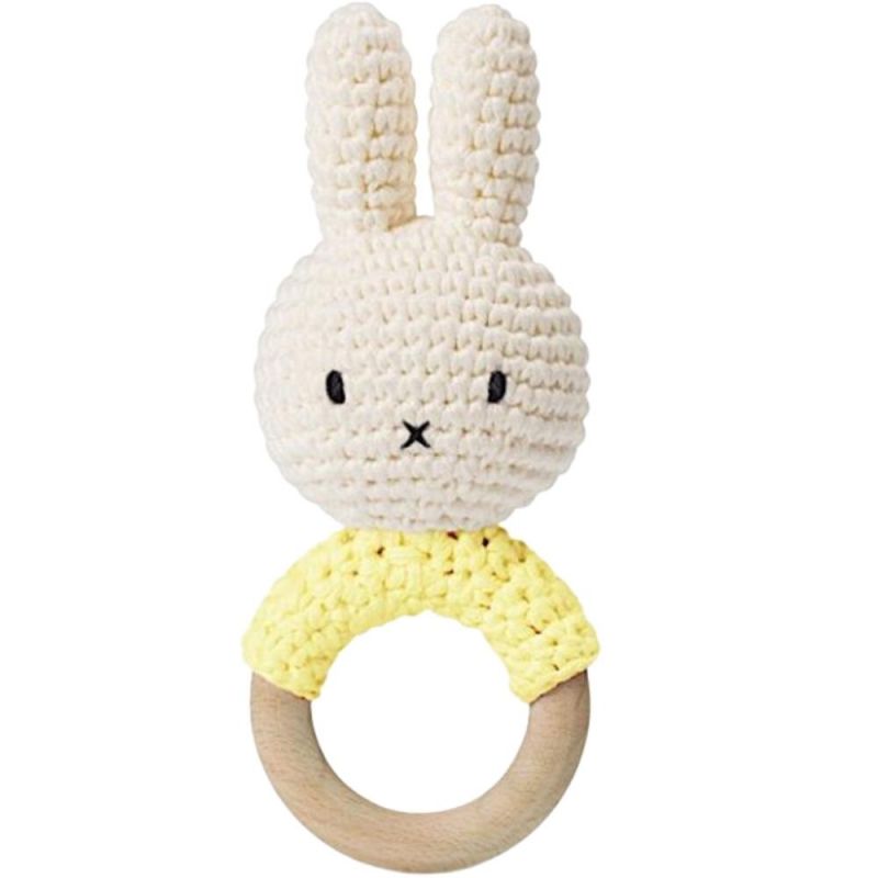 Anneau de dentition en bois et coton bio Miffy Jaune pastel Just Dutch