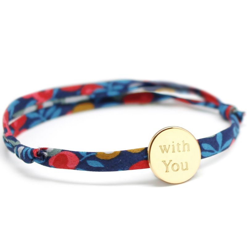 Bracelet cordon liberty médaille ronde personnalisable (plaqué or) Petits trésors