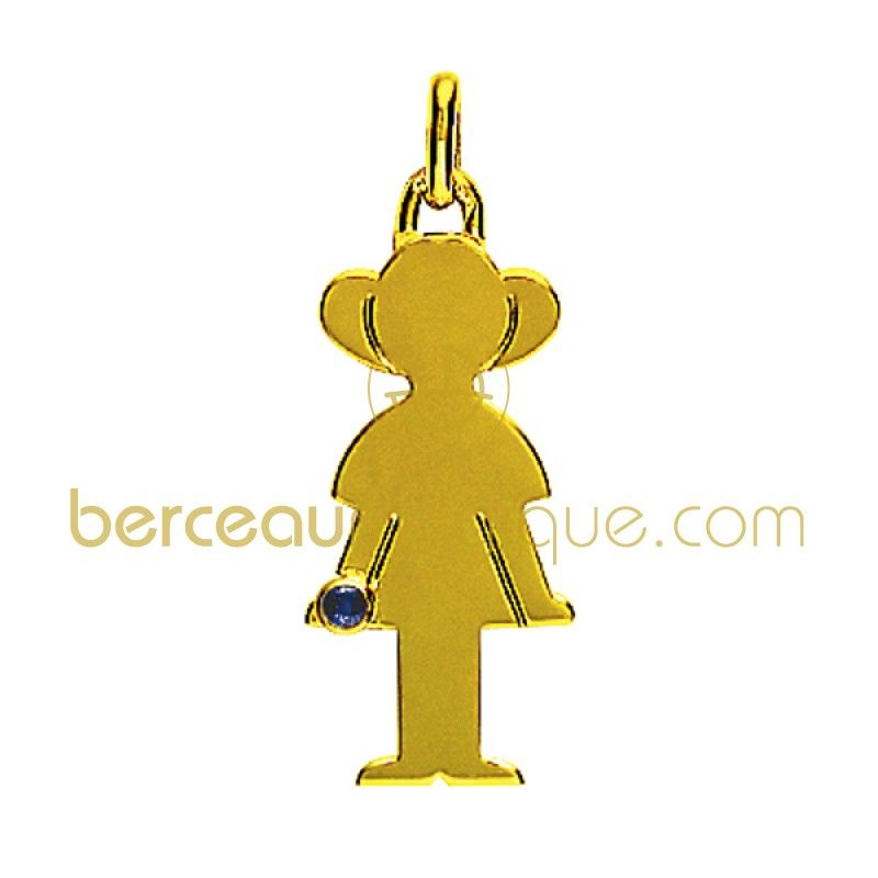 Pendentif petit trésor motif fille avec saphir bleu (or jaune) Maison Augis