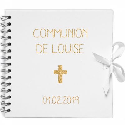 Album photo communion personnalisable blanc et or (20 x 20 cm) Les Griottes