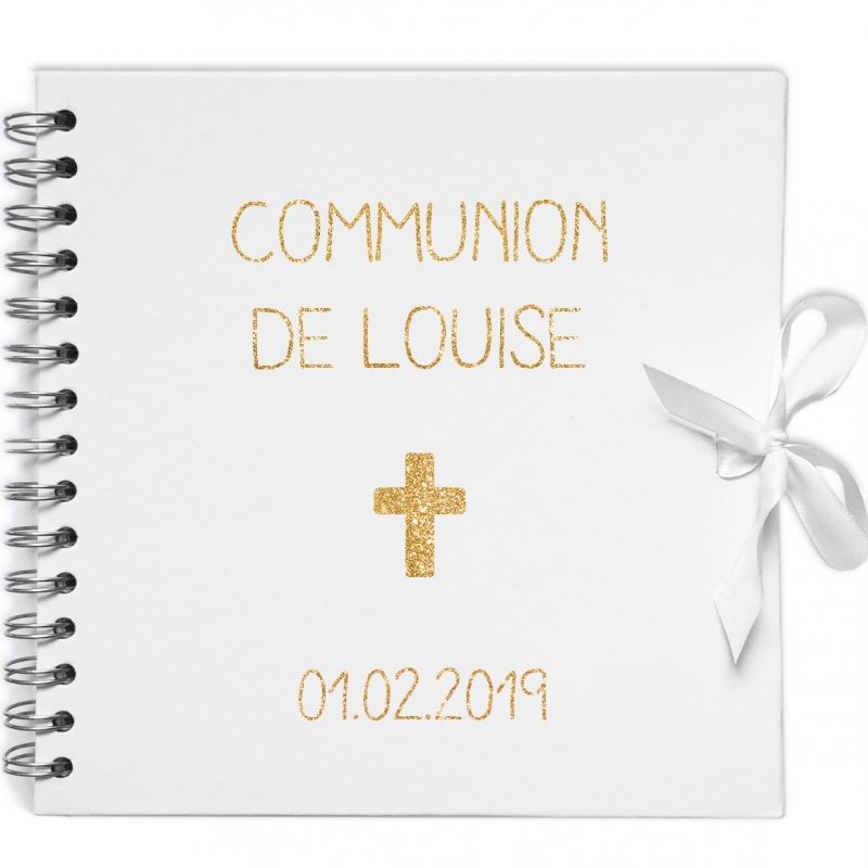 Album photo communion personnalisable blanc et or (20 x 20 cm) Les Griottes