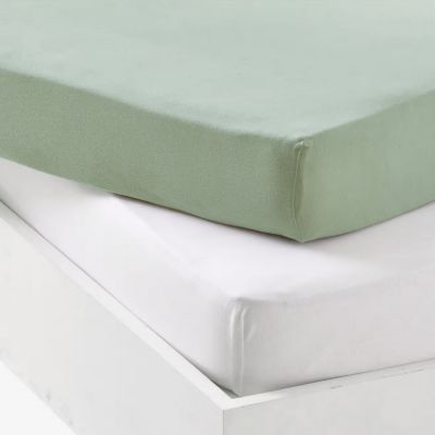 Lot de 2 draps housses en jersey Blanc-Vert de gris (60 x 120 cm)