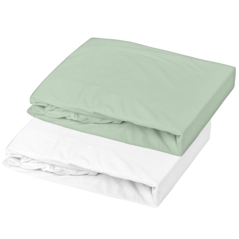 Lot de 2 draps housses en jersey Blanc-Vert de gris (60 x 120 cm) Mon P'tit Dodo Produit 1
