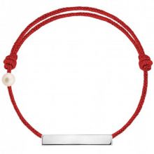 Bracelet cordon Plaque et perle rouge (or blanc 750°)  par Claverin