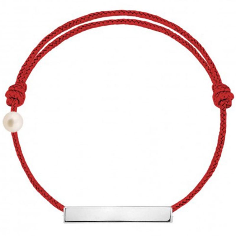 Bracelet cordon Plaque et perle rouge (or blanc 750°) Claverin