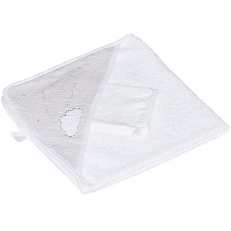 Cape de bain + gant Lily grey (75 x 75 cm) Sauthon