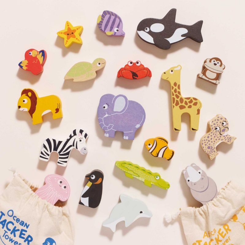 Animaux d'afrique en bois FSC à empiler Le Toy Van Ambiance 4