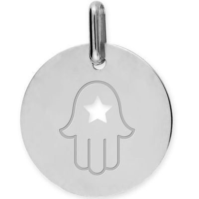 Médaille main de Fatma ajourée personnalisable (or blanc 750°)