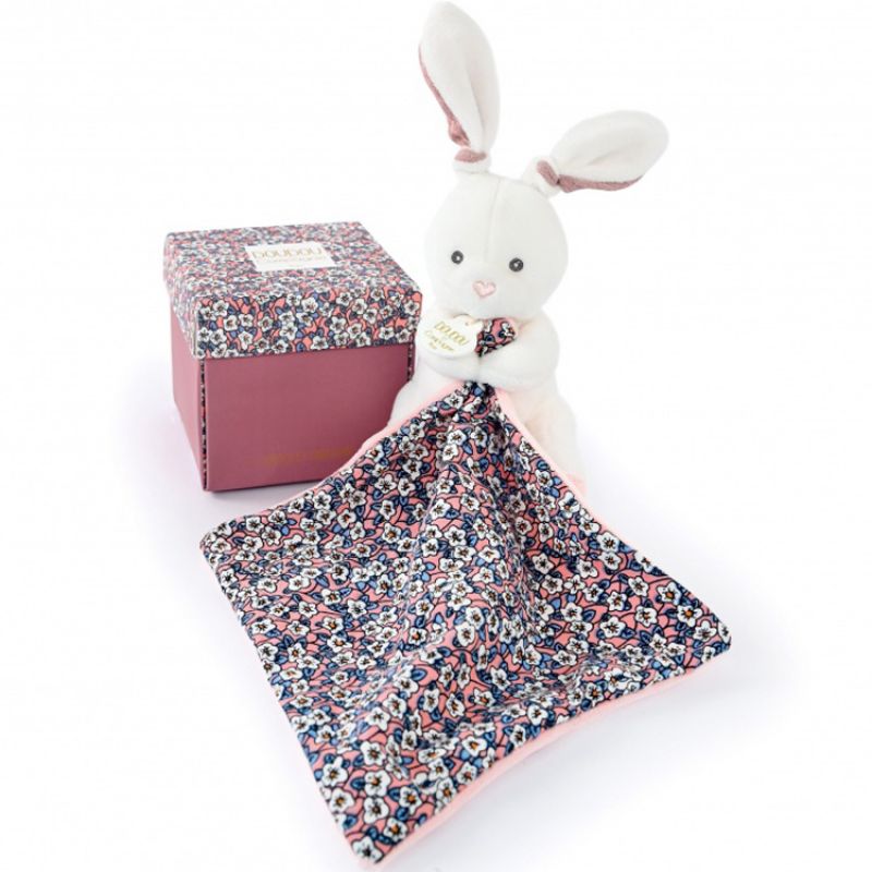 Doudou plat pantin Lapin rose Boh'aime (12 cm) Doudou et Compagnie