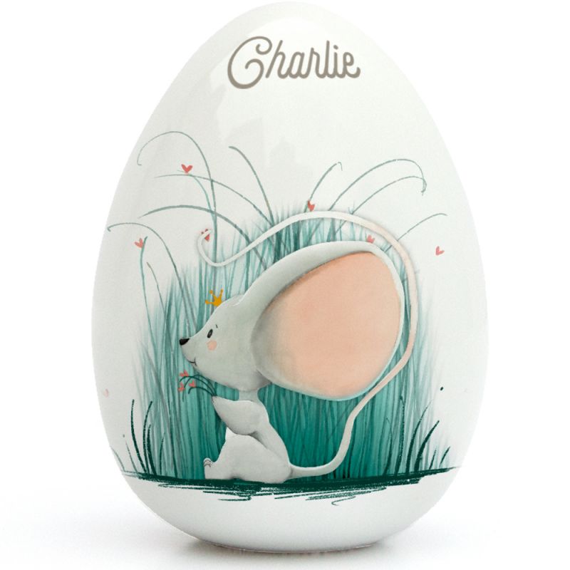 Oeuf en porcelaine Souris (personnalisable) Gaëlle Duval