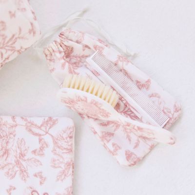 Brosse et peigne imprimé inspiration Toile de Jouy rose