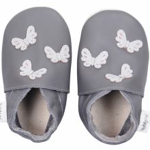Chaussons en cuir Soft soles papillons gris (9-15 mois)  par Bobux