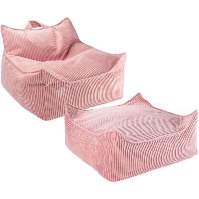 Fauteuil pouf et repose-pieds Pink Mousse velours côtelé