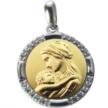 Médaille Vierge à l'enfant tendresse avec estampe 12 mm (argent 925°)  par Martineau