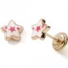 Boucles d'oreilles Etoile blanc et rose (or jaune 375°) - Baby bijoux