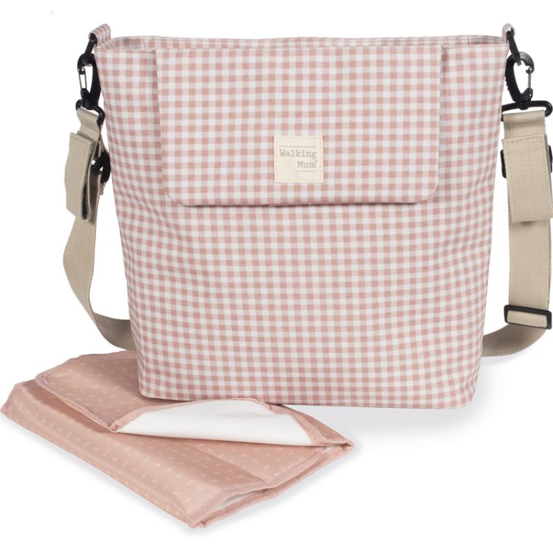 Sac à langer à bandoulière I Love Vichy rose Walking Mum