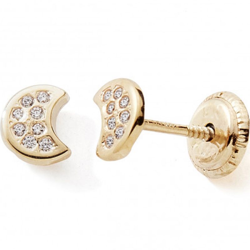 Boucles d'oreilles Lune avec zirconium (or jaune 375°) Baby bijoux