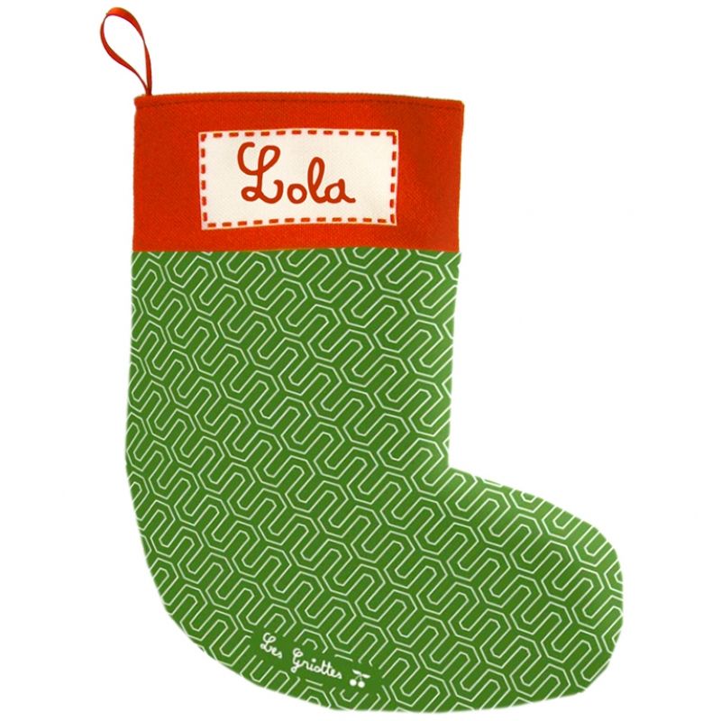 Chaussette de Noël vintage verte (personnalisable) Les Griottes
