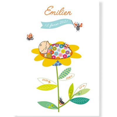 Affiche de naissance mixte fleur personnalisable (21 x 29,7 cm) Série-Golo