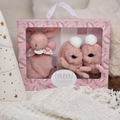 Coffret Chaussons et Doudou Rose Lapin Doudou