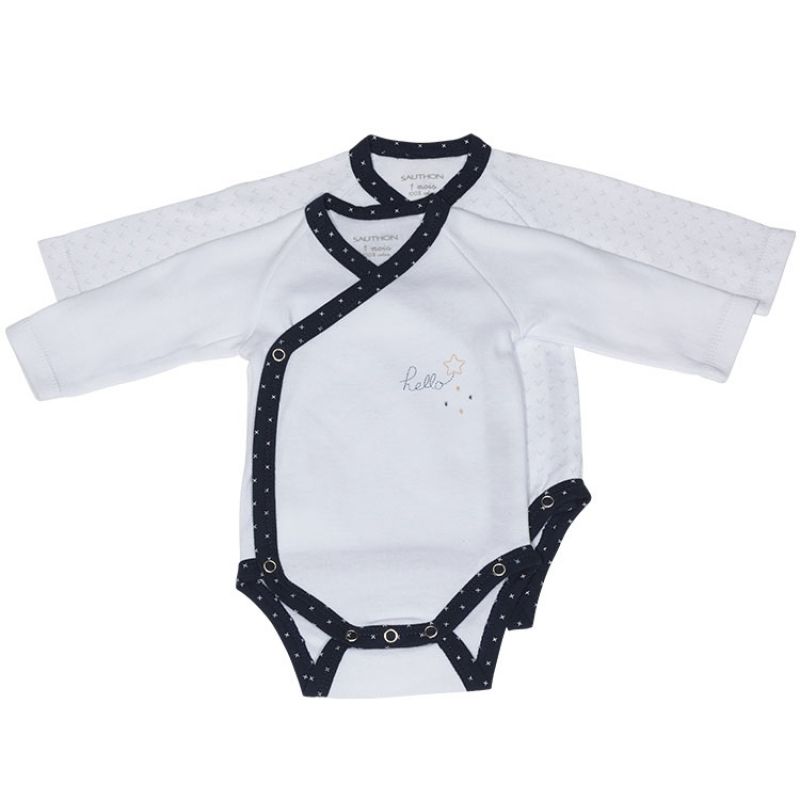 Lot de 2 bodies manches longues Hello (1 mois : 33 cm) Sauthon