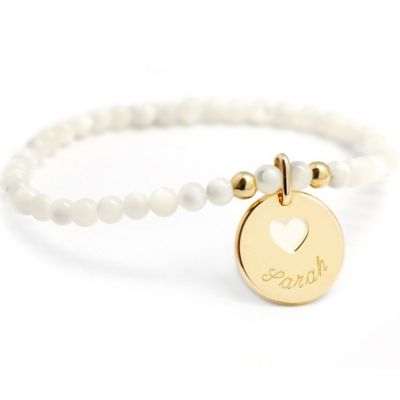 Bracelet femme en perles Coeur ivoire plaqué or (personnalisable) Petits trésors