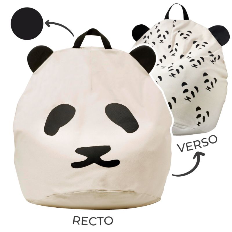 Pouf géant panda poignée noire (80 x 110 cm) BINI