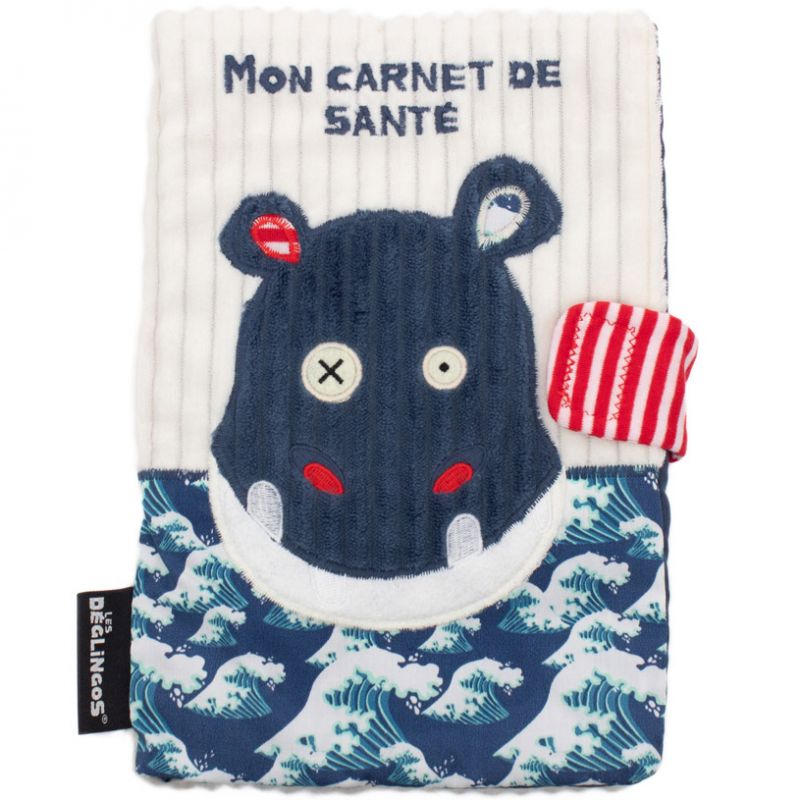 Protège carnet de santé en tissu Hippipos l'hippopotame Les Déglingos