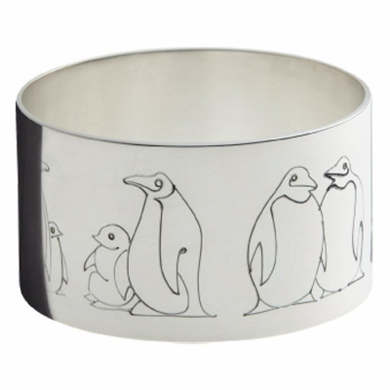 Rond de serviette Pingouins (métal argenté) Ercuis