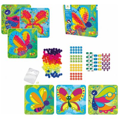 Coffret 3 tableaux Pompoms Papillons