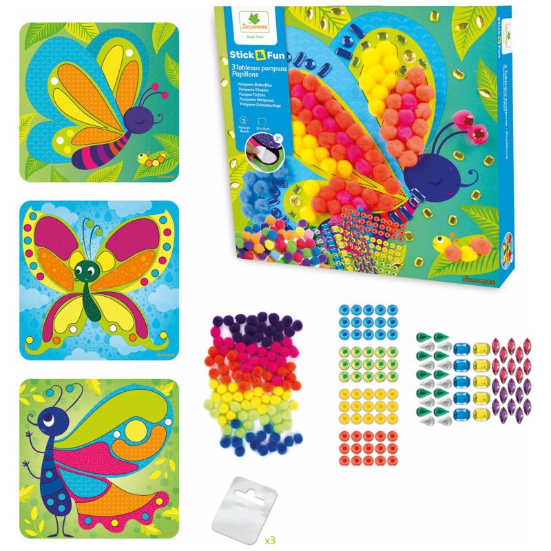 Coffret 3 tableaux Pompoms Papillons Sycomore Produit 4