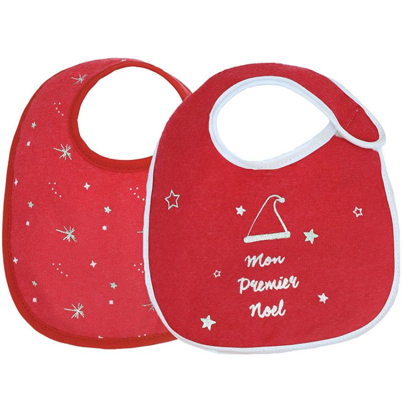 Lot de 2 bavoirs de naissance Noël Trois Kilos Sept