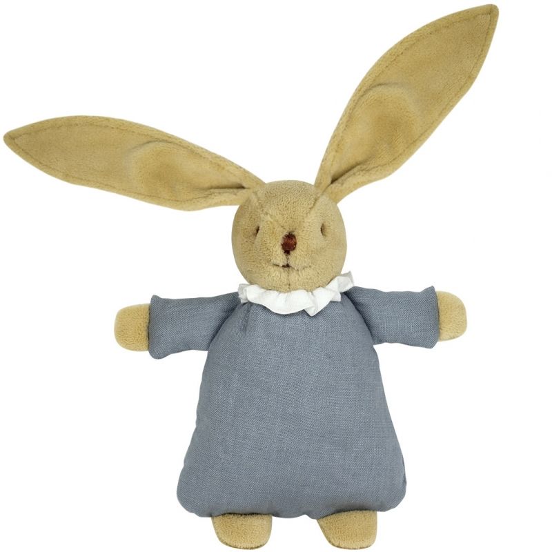 Peluche lapin nid d'ange en lin bleu gris et pochette de rangement en coton (20 cm) Trousselier