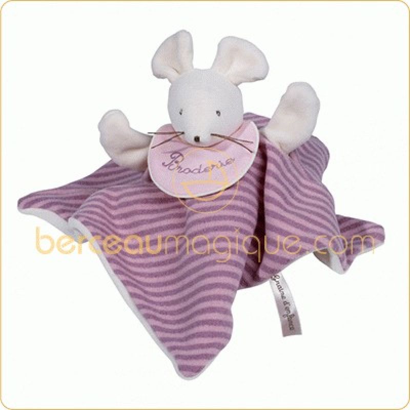 Doudou marionnette Souris rose (Avec broderie) Moulin Roty