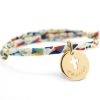 Bracelet cordon liberty médaille Croix ivoire plaqué or (personnalisable) - Petits trésors