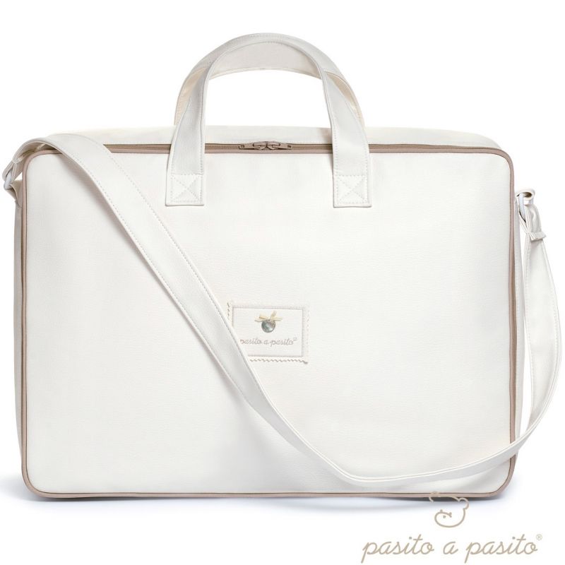 Valise de maternité similicuir blanche et beige Pasito a pasito