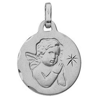 Médaille Ange et Etoile (or blanc 375°) Berceau magique bijoux