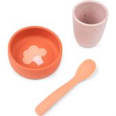 Coffret premier repas en silicone papaye (3 pièces)